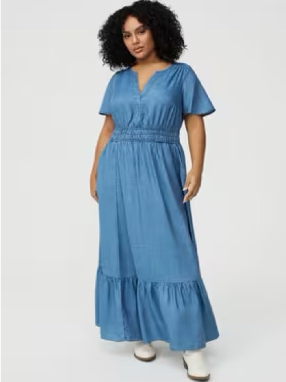 torrid Blue V‑Neck Maxi Dress with Smocked Waist